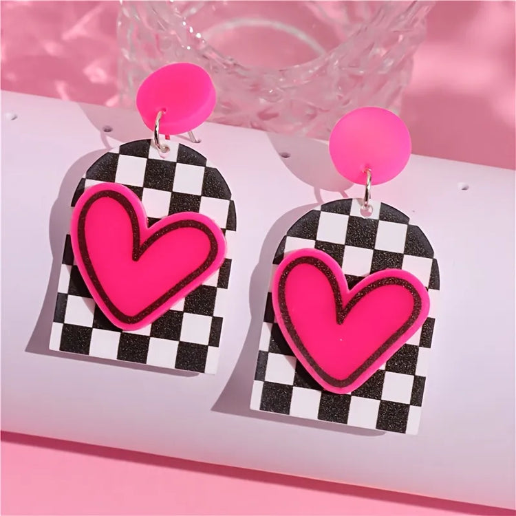 Checkmate Crush Heart Earrings