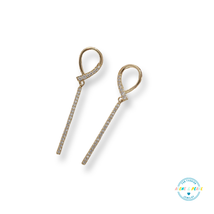 Gold Crystal Bar Loop Earring