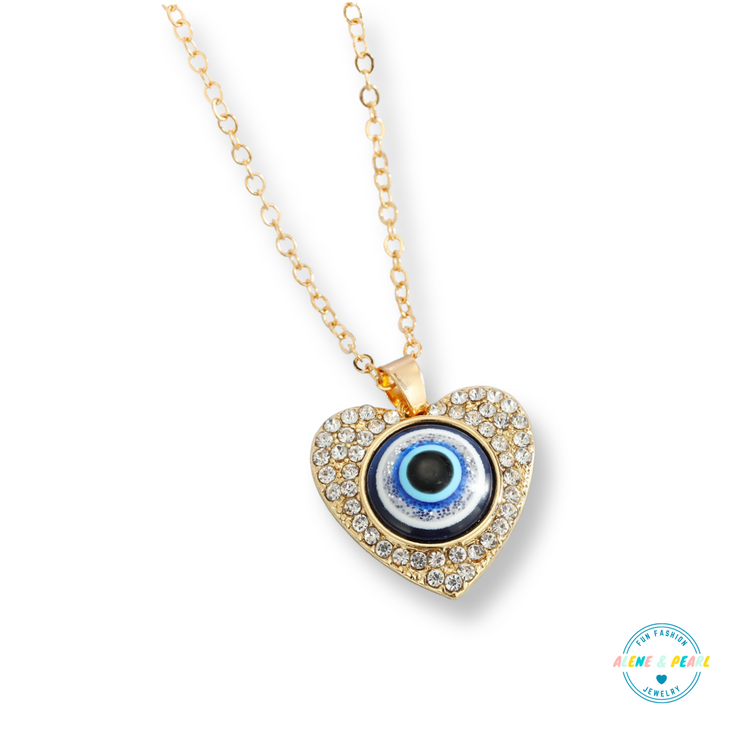 Gold Evil Eye Heart Pendant Necklace