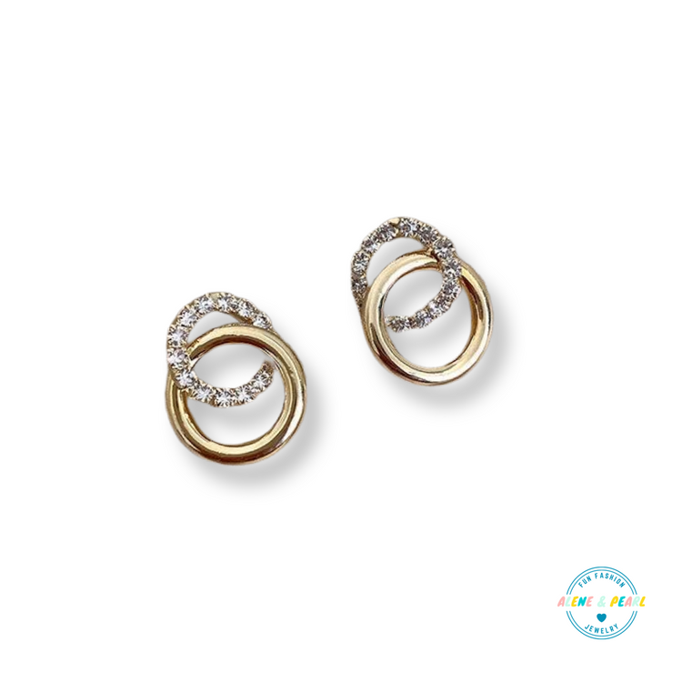 Gold Crystal & Plain Circle Stud Earrings