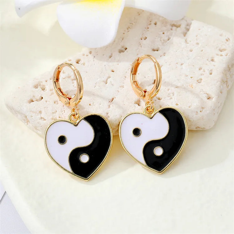 Black Yin Yang  Hoop Earrings