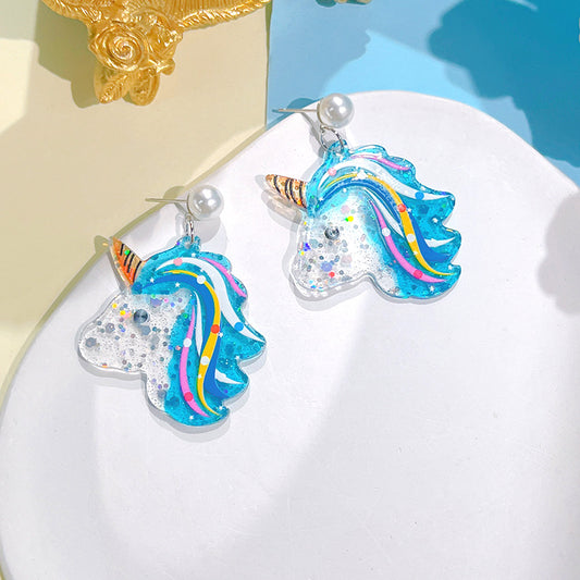 Blue Glitter Unicorn Earrings