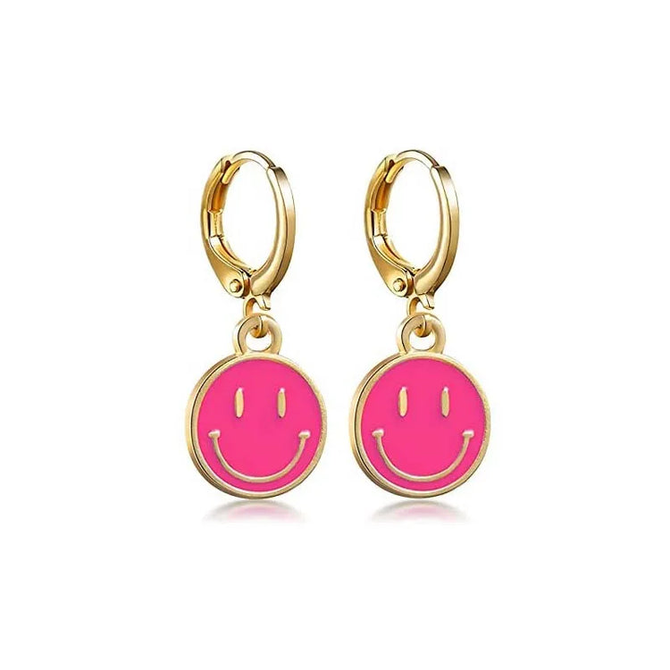 Pink Smiley Hoop Earrings