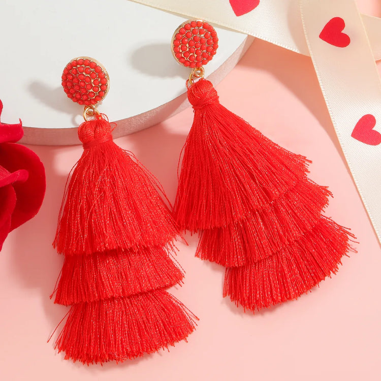 Crimson Crush Tassel Earrings