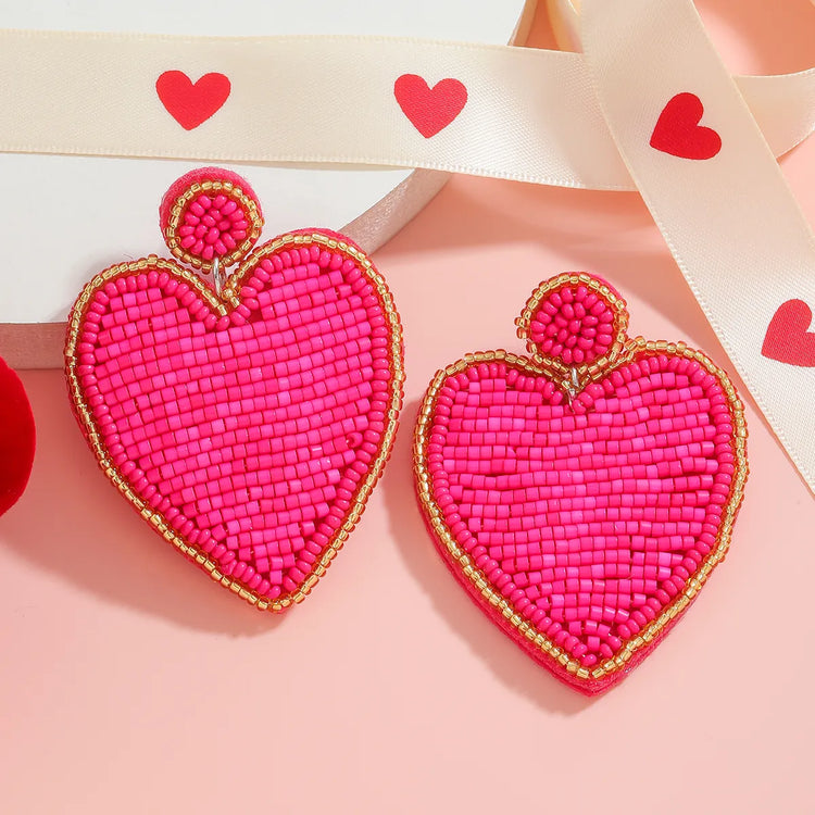 Love Limited™ Beaded Heart Statement Earrings – Pink