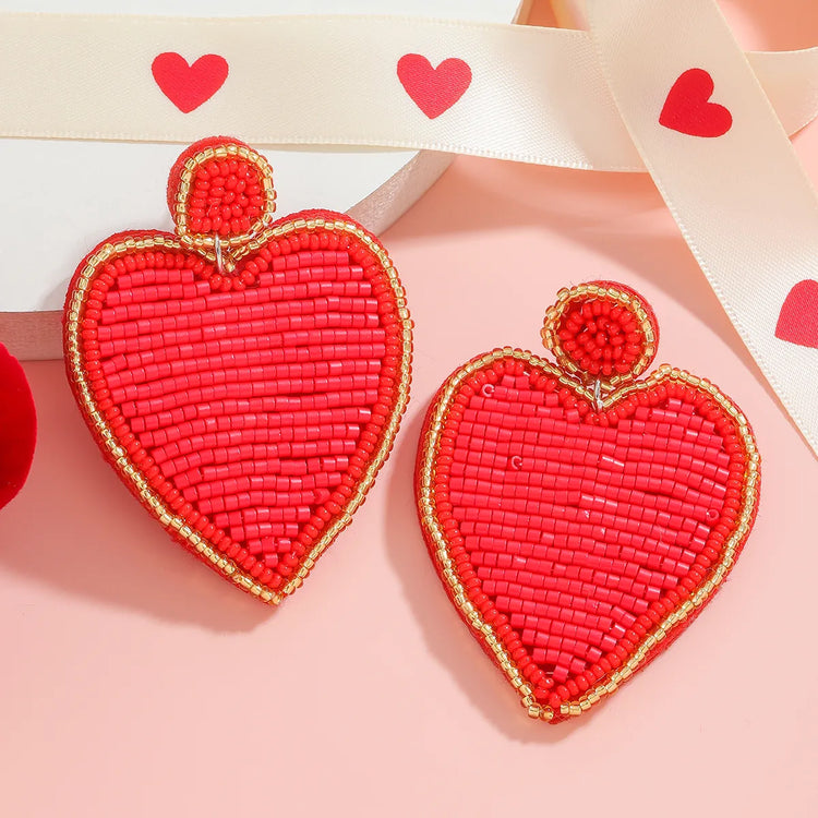 Love Limited™ Beaded Heart Statement Earrings – Red